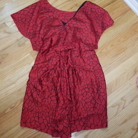 BCBGeneration Red & Black Print Ruffle Back Dress - Picture 4 of 6